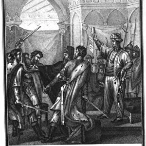 The quarrel between the Russian princes before the Khans ambassador in 1296 (From Illustrated Kara Artist: Chorikov, Boris Artemyevich (1802-1866)