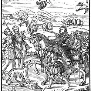 Queen Elizabeth I and her attendants out hawking, 1575