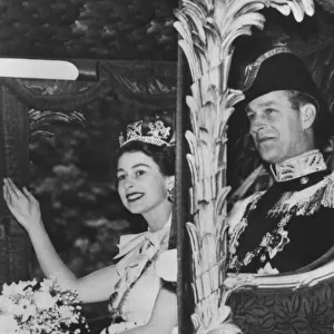 Queen Elizabeth II and Duke of Edinburgh in the State Coach, The Coronation, 2nd June 1953