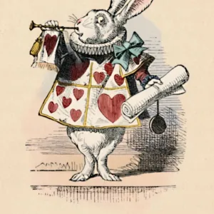 A Rabbit as court official blowing a trumpet for an announcement, 1889. Artist: John Tenniel