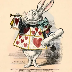 A Rabbit as court official blowing a trumpet for an announcement, 1889. Artist: John Tenniel A Rabbit as court official blowing a trumpet for an announcement, 1889. Artist: John Tenniel
