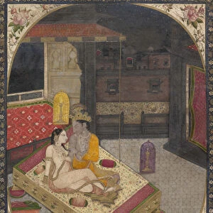Radha and Krishna on a Bed at Night, ca. 1830. Creator: Unknown