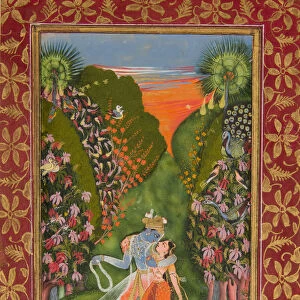 Radha and Krishna Walk in a Flowering Grove (recto); Krishna Fluting (verso), c1720
