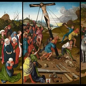 The Raising of the Cross [center, left, and right panels], c. 1480 / 1490