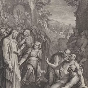 The Raising of Lazarus, with Christ standing at left, ca. 1729. Creator: Simon Vallee