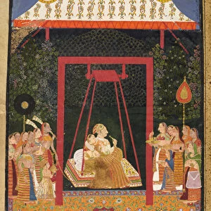 Rao Ram Chandra of Bedla on a swing, ca. 1740s. Creator: Shahji