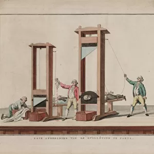 Real depiction of the guillotine at Paris, 1791-1792. Creator: Anonymous