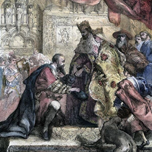 Reception of Columbus by Ferdinand and Isabella, Barcelona, 15th century, (19th century). Artist: Eugene Deveria