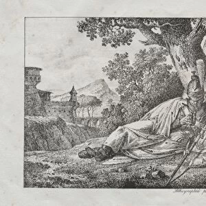 Receuil dessais lithographiques: Dragon fumant couche au pied dun arbre, 1822. Creator