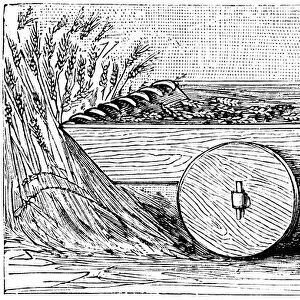 Reconstruction of reaping machine used in Gaul in Ancient Roman times, as described by Pliny, c1890