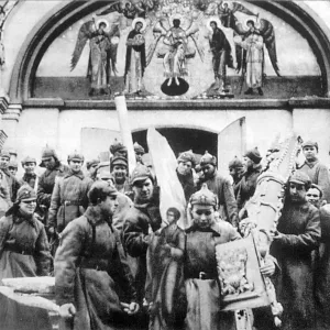 Red Army men confiscating church treasures of the Simonov monastery, Moscow, USSR, 1925