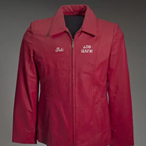 Red leather Delta Sigma Theta jacket owned by Tobi Douglas A. Pulley, 1991
