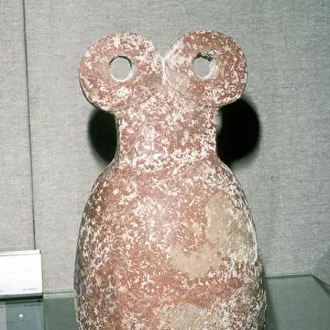 Red terracotta Eye Idol, Tell Brak, N. Syria, Chalcolithic period, 3300 -3000 BC