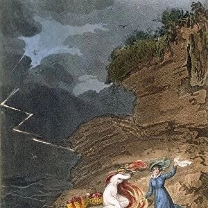 Two Regency belles stranded on a foreshore by a storm, c1795-1805. Creator: James Green