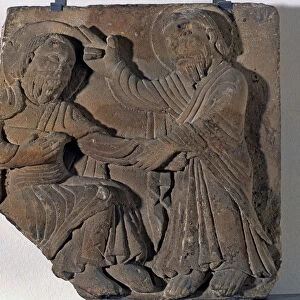 Relief with Christ and St. Peter, high-relief in stone from Vic Cathedral