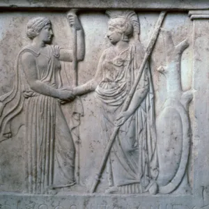 Relief of Hera and Athena clasping hands, 5th century BC