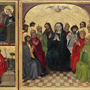 Retable of the Holy Spirit (open). Pentecost, Annunciation, Nativity, Resurrection of Christ and Death of the Virgin, c. 1448. Artist: Workshop of the Wolfgang Retable (ca 1448-1449)