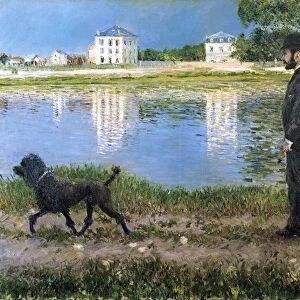 Richard Gallo and His Dog at Petit Gennevilliers, c. 1883-1884. Artist: Caillebotte, Gustave (1848-1894)