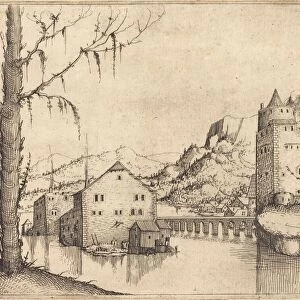 River Landscape with Two Buildings, 1545. Creator: Augustin Hirschvogel