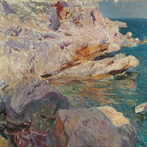 Rocks of Javea and the white boat, 1905. Creator: Sorolla y Bastida, Joaquin (1863-1923)