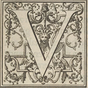 Roman Alphabet letter V with Louis XIV decoration, 18th century. Creator: Bernard Picart