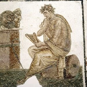 Roman Mosaic, Tragic Poet and Two Masks from Thuburbo Majus, Tunisia, 3rd century
