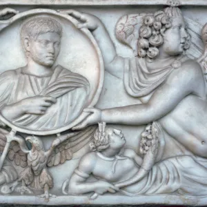 Detail of a Roman sarcophagus of a young man