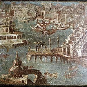Roman wallpainting of a harbour scene, Stabiae, near Pompeii, Italy
