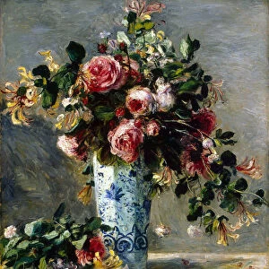 Roses and Jasmine in a Delft Vase, 1880-1881. Artist: Pierre-Auguste Renoir