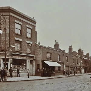 Row of shops in Lea Bridge Road, Hackney, London, September 1909
