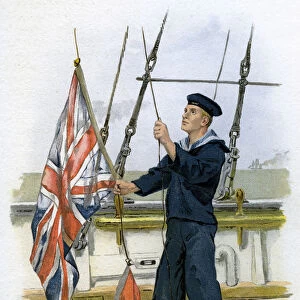 Royal Navy sailor signalling, c1890-c1893. Artist: William Christian Symons