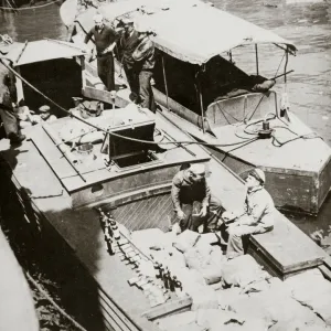 A rum-running boat caught smuggling in 2000 bottles, USA, 1920s