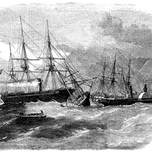 The Running Down of the Brigantine "Virtue" by the "Resolute" Transport, in Kingstown Harbour, 1856. Creator: Smyth. The Running Down of the Brigantine "Virtue" by the "Resolute" Transport, in Kingstown Harbour, 1856