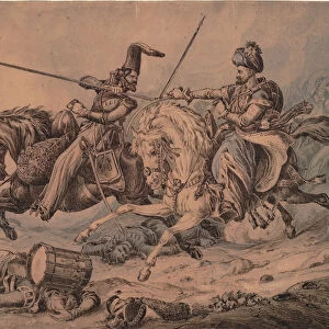 Russian Cossack in combat with a Mameluke, 1815. Artist: Heath, William (1795-1840)