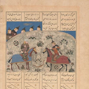 Rustam Kills Isfandiyar with a Double Pointed Arrow, Folio from a Shahnama, 15th century