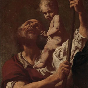 Saint Christopher Carrying the Infant Christ, 1730s. Creator: Giovanni Battista Piazzetta