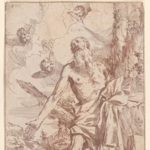 Saint Jerome kneeling beside a tree with his arms outstretched, 1640-60