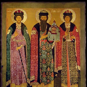Saint Vsevolod Mstislavich, Prince of Pskov with Saints Boris and Gleb, Early 17th cen Artist: Russian icon