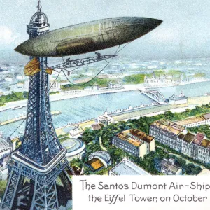 The Santos Dumont Air-ship rounding the Eiffel Tower, on October 19th 1901, (c1910)