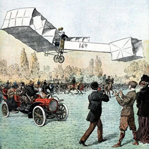 Santos-Dumont making the first powered plane flight in Europe, Paris, 1906
