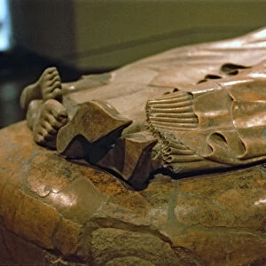 Sarcophagus of the Spouses, made in Etruscan terracotta, detail of feet and footwear
