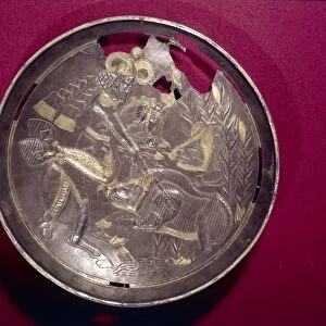 Sassanian Silver-Gilt Dish, King Hunts Boar, c 3rd-7th century