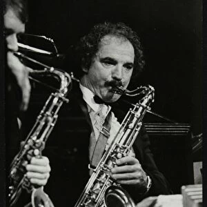 Saxophonist Frank Tiberi performing at the Forum Theatre, Hatfield, Hertfordshire, 1983