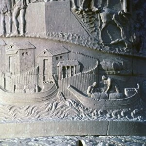 Scene from Trajans column, Rome. Showing the loading of ships, 2nd century