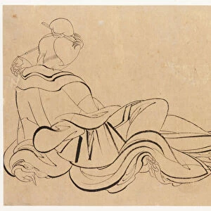 Seated woman scratching her head, late 18th-early 19th century. Creator: Hokusai