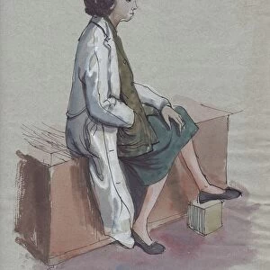 Seated woman in white coat, 1952. Creator: Shirley Markham