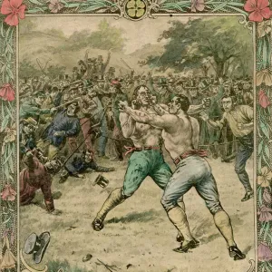 The second fight between Harry Paulson and Tom Paddock, 1851 (late 19th or early 20th century). Artist: Pugnis