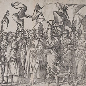 Section C: female martyrs and saints holding banners, from The Triumph of Christ, 1836