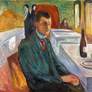Self-Portrait with a Bottle of Wine. Artist: Munch, Edvard (1863-1944)