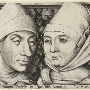 Self-Portrait with wife Ida, c. 1490. Artist: Meckenem, Israhel van, the Younger (ca 1440-1503)